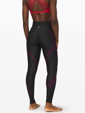 Women’s High-Rise Black Leggings with Maroon Accents